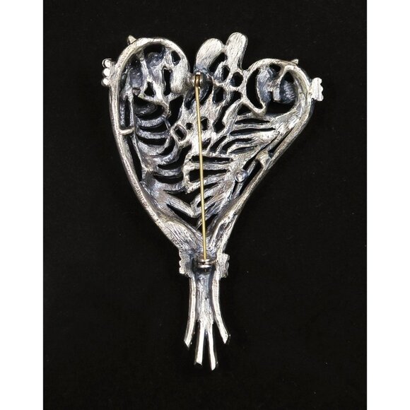 Vintage 1970s Faux Turquoise Bouquet Brooch Silver Tone Floral Statement Pin - Picture 4 of 4